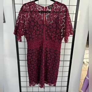 juicy couture red lace dress Juicy Couture Merlot Red Lace Classy Career Office Work Cocktail Dress Size 6